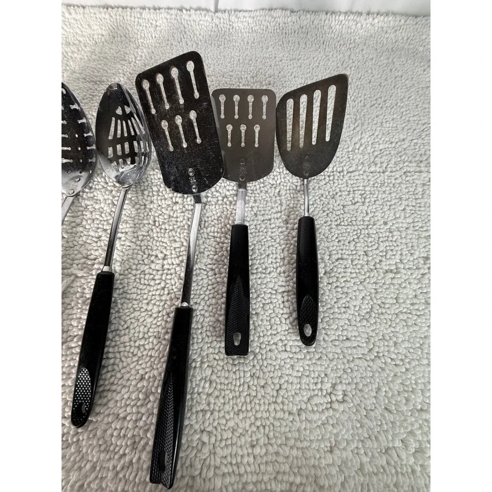 Vintage Ekco Kitchen Utensil‎ Set 8pc Black Handle Chromium Plated USA Made